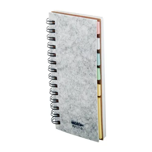 Block notes a spirale con copertina in feltro RPET fogli a righe in carta riciclata e note adesive segnapagina 61×130×15mm