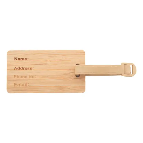 Etichetta per bagagli in bambù con laccetto e fibbia in plastica