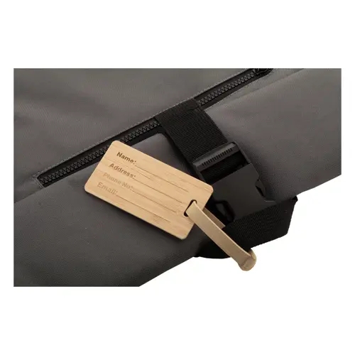 Etichetta per bagagli in bambù con laccetto e fibbia in plastica