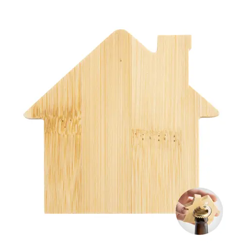 Apribottiglie magnetico a forma di casa in bambù