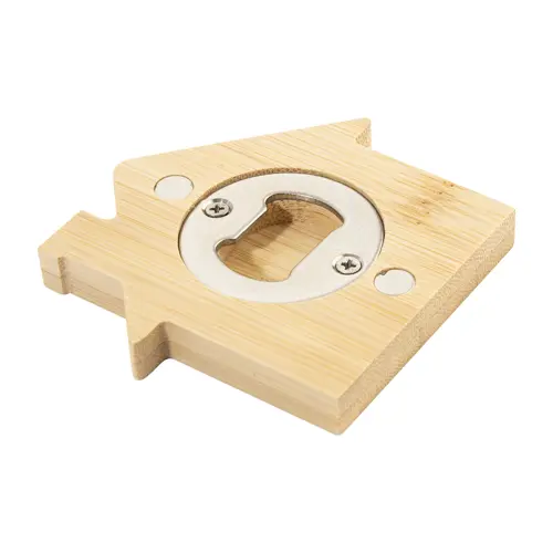 Apribottiglie magnetico a forma di casa in bambù