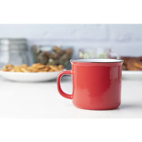 Tazza vintage in ceramica con bordino nero, interno bianco ed esterno colorato 320ml