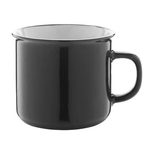 Tazza vintage in ceramica con bordino nero, interno bianco ed esterno colorato 320ml