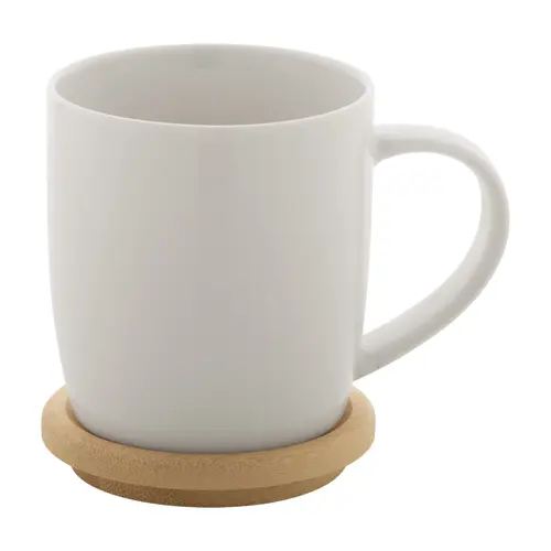 Tazza in porcellana alta qualità con tappo sottobicchiere in bambù 320ml