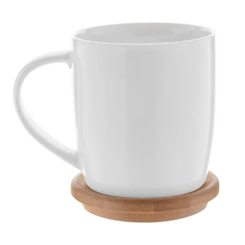 Tazza in porcellana alta qualità con tappo sottobicchiere in bambù 320ml