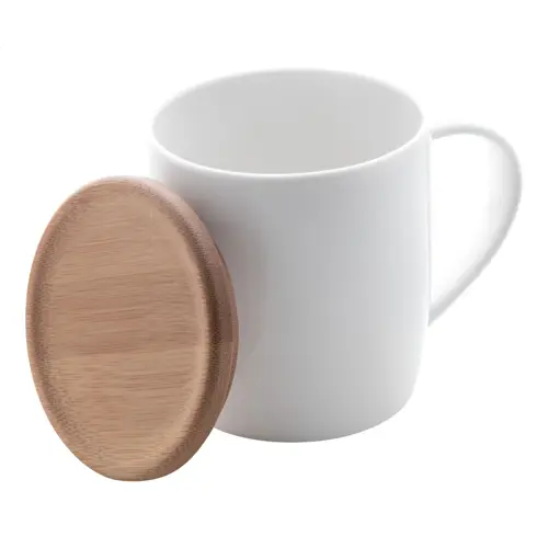 Tazza in porcellana alta qualità con tappo sottobicchiere in bambù 320ml