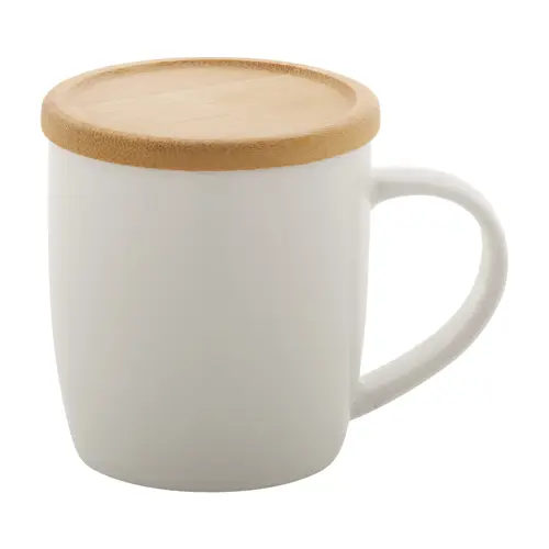 Tazza in porcellana alta qualità con tappo sottobicchiere in bambù 320ml