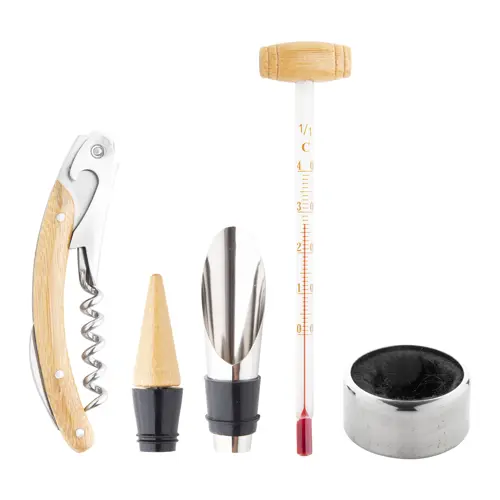 Set vino in confezione di legno bambù con 4 accessori