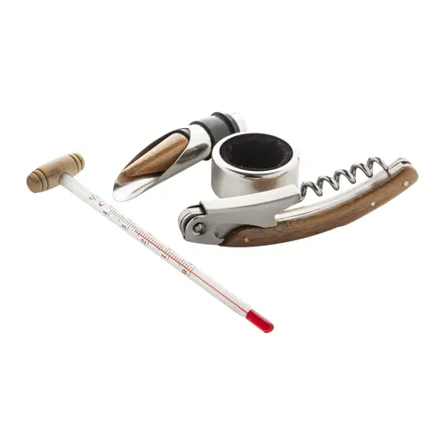 Set vino in confezione di legno bambù con 4 accessori