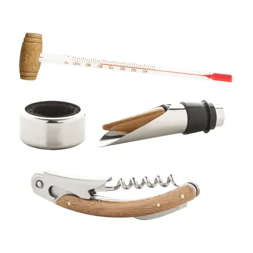 Set vino in confezione di legno bambù con 4 accessori