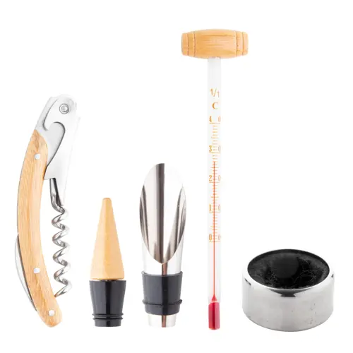Set vino in confezione di legno bambù con 4 accessori