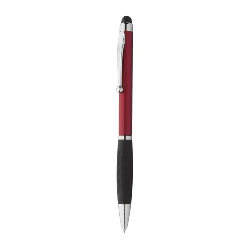 Penna a sfera in plastica disponibile in vari colori e impugnatura gommata e punta touch con meccanismo a rotazione e refill blu
