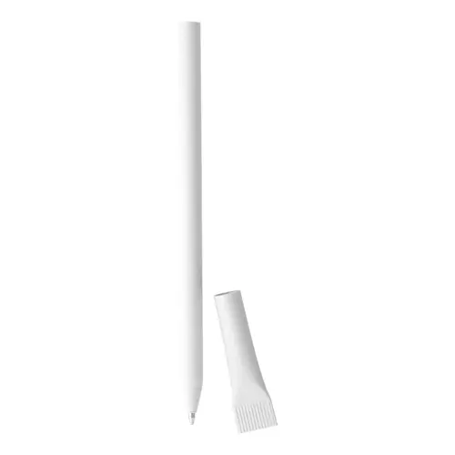 Penna in carta riciclata disponibile in vari colori con cappuccio e refill blu