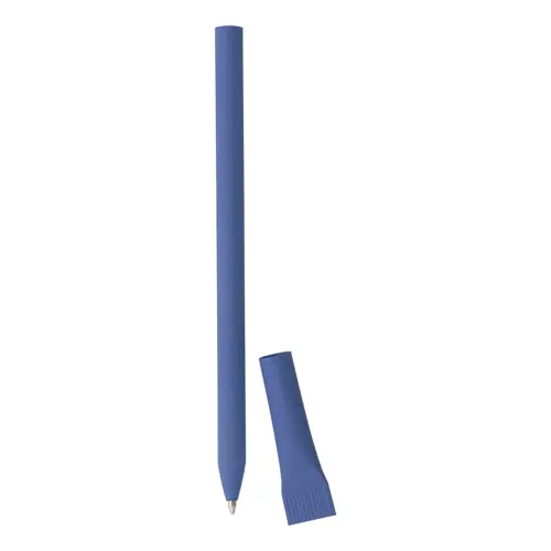 Penna in carta riciclata disponibile in vari colori con cappuccio e refill blu