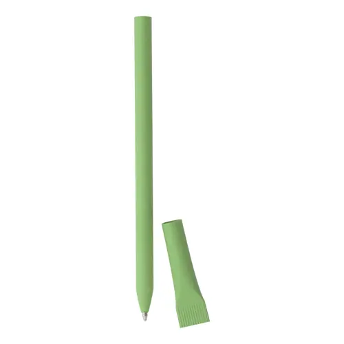 Penna in carta riciclata disponibile in vari colori con cappuccio e refill blu