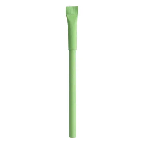 Penna in carta riciclata disponibile in vari colori con cappuccio e refill blu