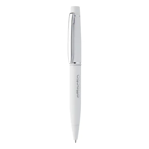 Penna a sfera in metallo e finitura gommata colorata con meccanismo a rotazione e refill blu