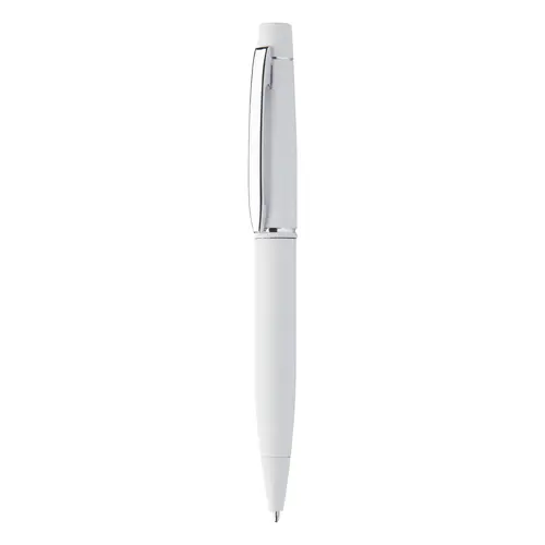 Penna a sfera in metallo e finitura gommata colorata con meccanismo a rotazione e refill blu