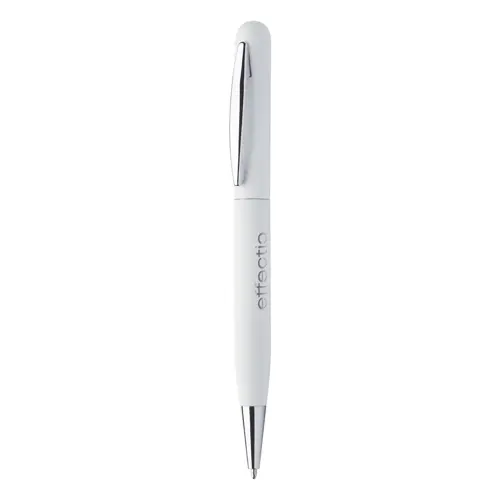 Penna a sfera in metallo con finitura gommata colorata e meccanismo a rotazione e refill blu