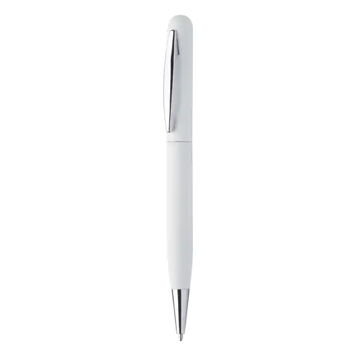 Penna a sfera in metallo con finitura gommata colorata e meccanismo a rotazione e refill blu
