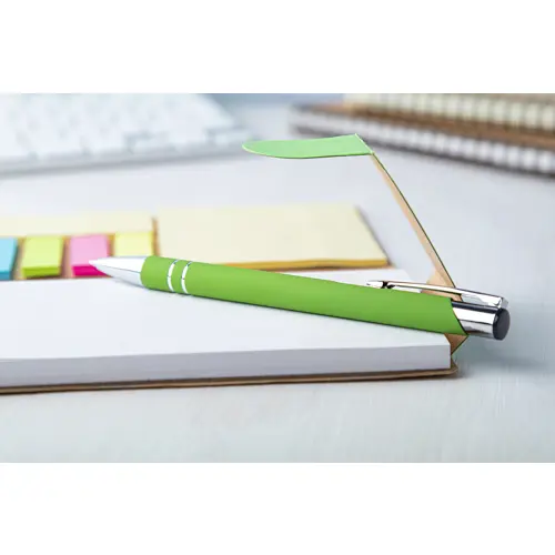 Penna a sfera in alluminio con finitura gommata speciale per incisione con meccanismo a scatto e refill blu