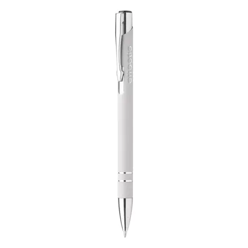 Penna a sfera in alluminio con finitura gommata speciale per incisione con meccanismo a scatto e refill blu