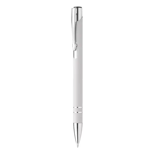 Penna a sfera in alluminio con finitura gommata speciale per incisione con meccanismo a scatto e refill blu