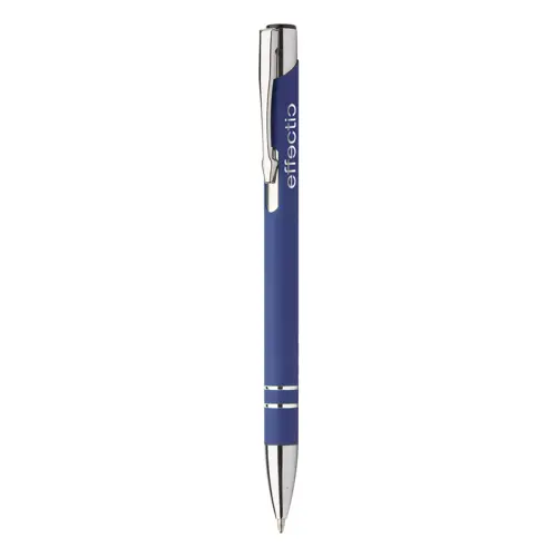 Penna a sfera in alluminio con finitura gommata speciale per incisione con meccanismo a scatto e refill blu