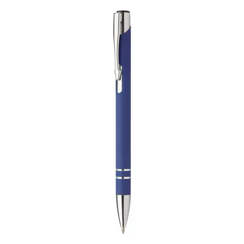 Penna a sfera in alluminio con finitura gommata speciale per incisione con meccanismo a scatto e refill blu
