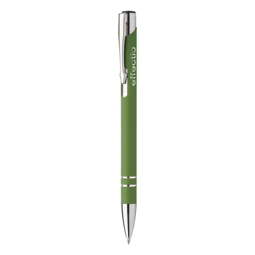 Penna a sfera in alluminio con finitura gommata speciale per incisione con meccanismo a scatto e refill blu