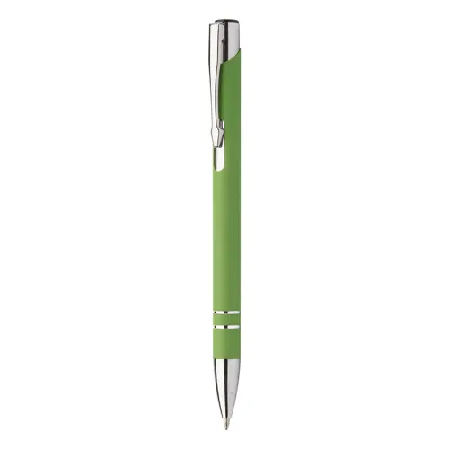 Penna a sfera in alluminio con finitura gommata speciale per incisione con meccanismo a scatto e refill blu