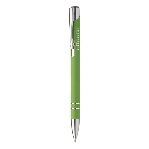 Penna a sfera in alluminio con finitura gommata speciale per incisione con meccanismo a scatto e refill blu