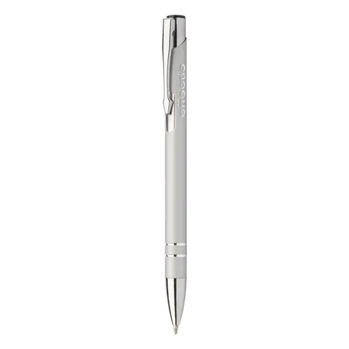 Penna a sfera in alluminio con finitura gommata speciale per incisione con meccanismo a scatto e refill blu