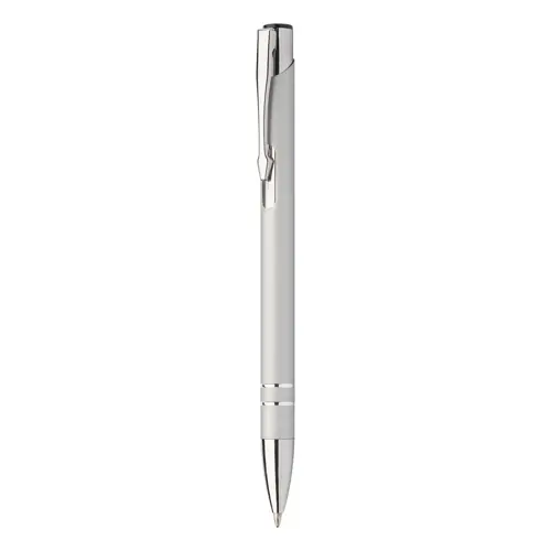 Penna a sfera in alluminio con finitura gommata speciale per incisione con meccanismo a scatto e refill blu