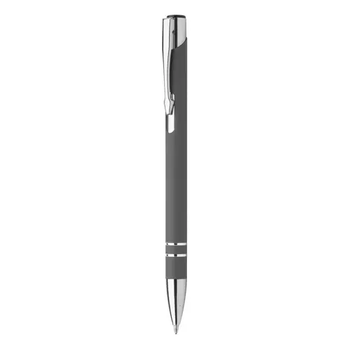 Penna a sfera in alluminio con finitura gommata speciale per incisione con meccanismo a scatto e refill blu