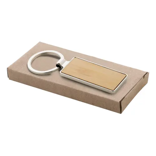 Portachiavi in metallo di forma rettangolare con inserto in bambù