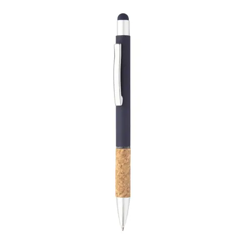 Penna a sfera in alluminio con finitura opaca colorata e impugnatura in sughero con punta touch e refill blu