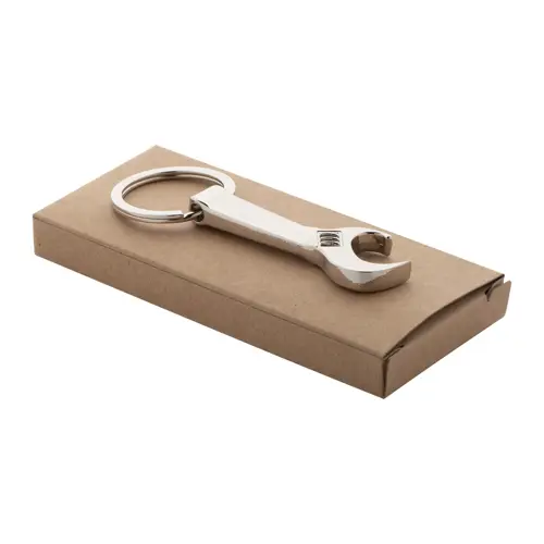 Portachiavi con apribottiglie a forma di chiave inglese e scatola di cartoncino kraft