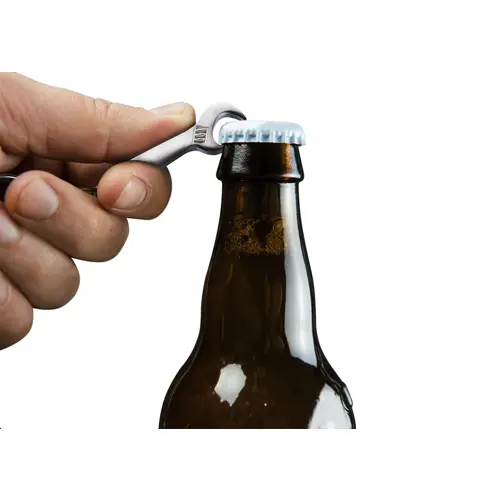 Portachiavi con apribottiglie a forma di chiave inglese e scatola di cartoncino kraft