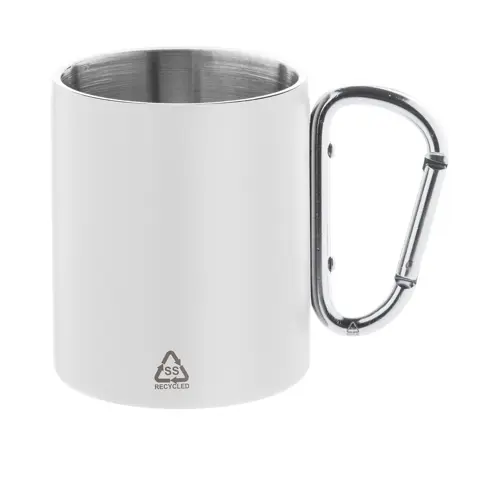 Tazza termica a doppia parete in acciaio inox riciclato con manico a moschettone da 300ml
