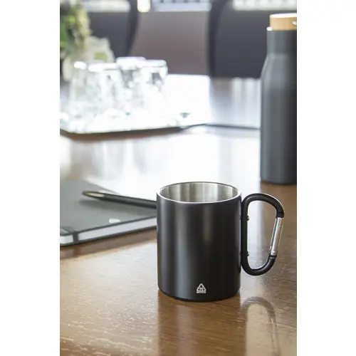 Tazza termica a doppia parete in acciaio inox riciclato con manico a moschettone da 300ml