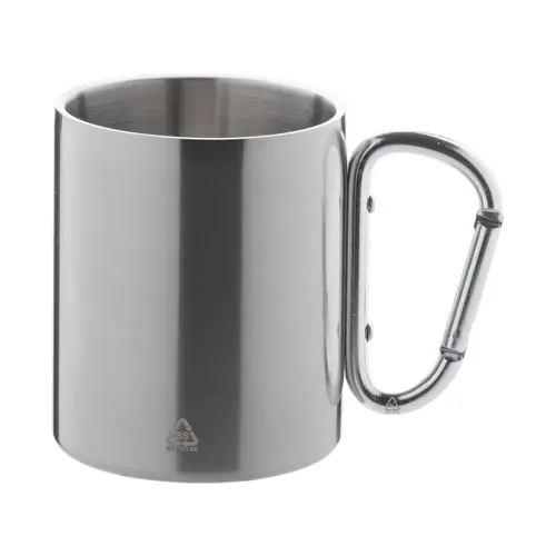 Tazza termica a doppia parete in acciaio inox riciclato con manico a moschettone da 300ml