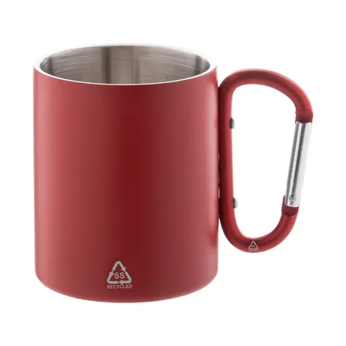 Tazza termica a doppia parete in acciaio inox riciclato con manico a moschettone da 300ml