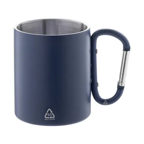 Tazza termica a doppia parete in acciaio inox riciclato con manico a moschettone da 300ml