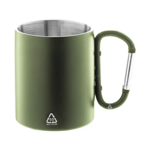 Tazza termica a doppia parete in acciaio inox riciclato con manico a moschettone da 300ml