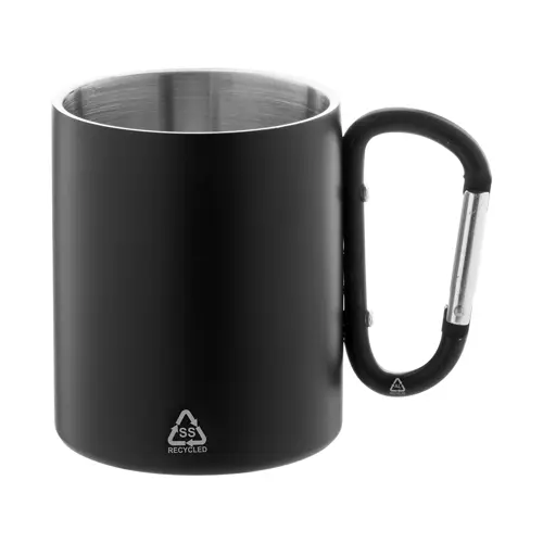 Tazza termica a doppia parete in acciaio inox riciclato con manico a moschettone da 300ml