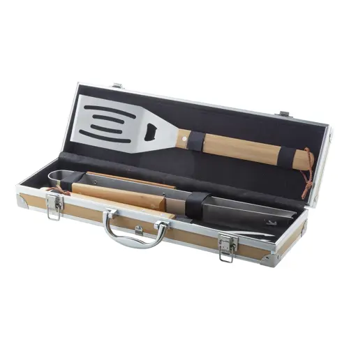 Set di utensili per il barbecue in acciaio inox e bambù