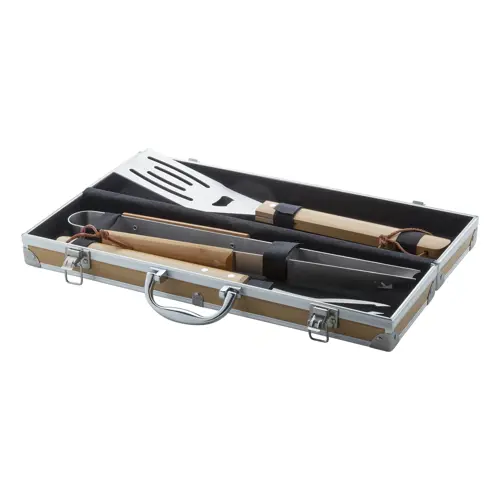 Set di utensili per il barbecue in acciaio inox e bambù