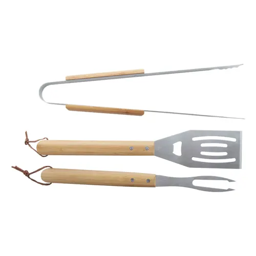 Set di utensili per il barbecue in acciaio inox e bambù