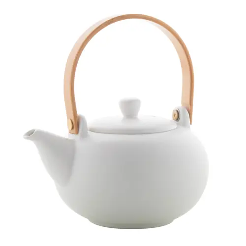 Set da tè in ceramica e teiera con manico bambù